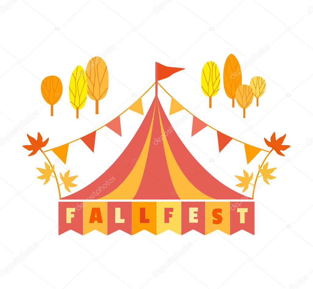 Hand drawn Fall fest tent simple flat color vector icon. Fall fair event design element. Autumn harvest fun festival celebration template. Traditional fest tent autumn fair sign cartoon illustration