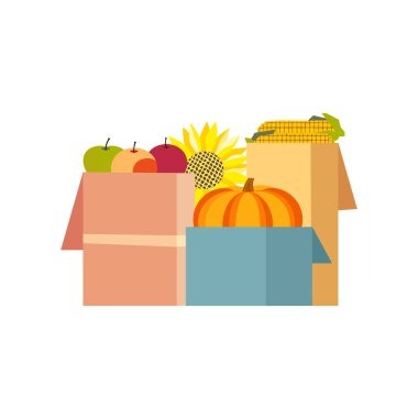 Kutularda sonbahar hasat düz renk vektör simgesi