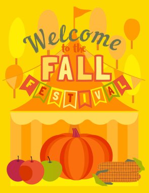 El çizilmiş Güz festivali düz renk vektör posteri