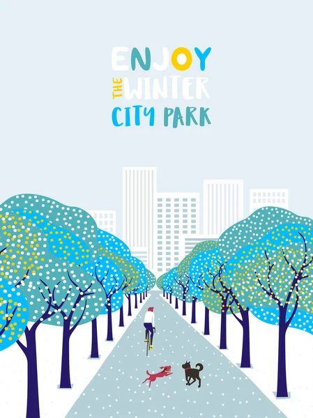 Wintertime in city park flat color vector poster — Stock Vector