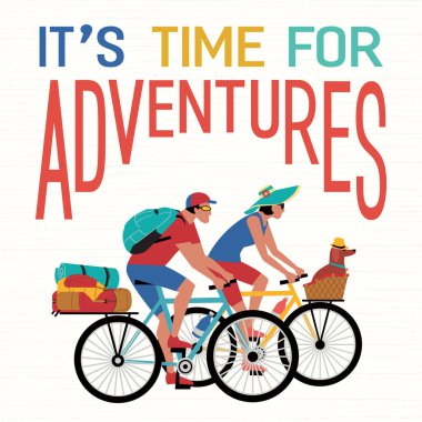 Evcil hayvan vektörü konseptiyle bisiklet yolculuğu