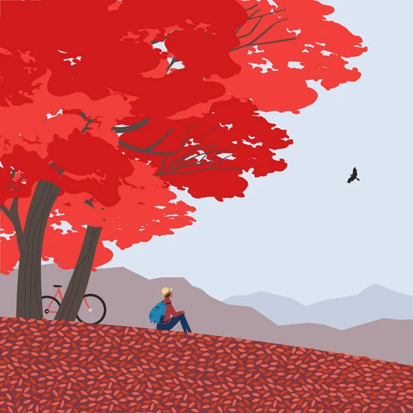 Autumn mountains landscape flat color vector