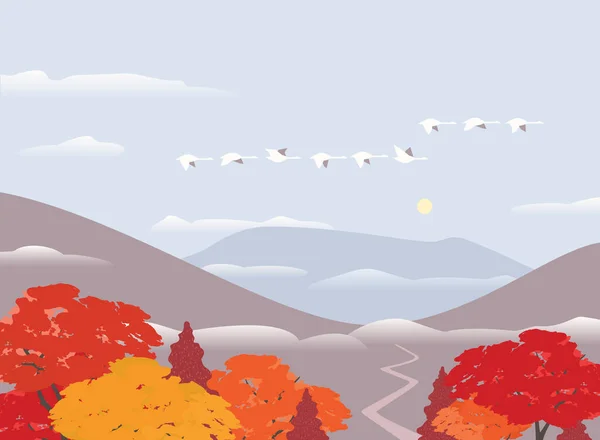秋の山の谷フラットベクトルの背景 — ストックベクタ