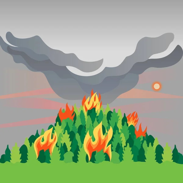 Incendios forestales montaña árboles vector plano — Vector de stock