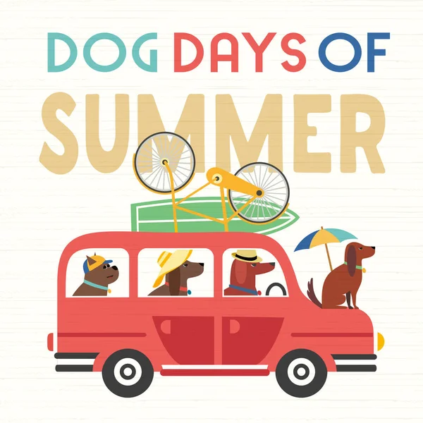 Hari anjing dari komik musim panas poster vektor kartun Stok Vektor Bebas Royalti