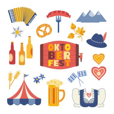 Oktoberfest şirin düz renk vektör simgesi koleksiyonu