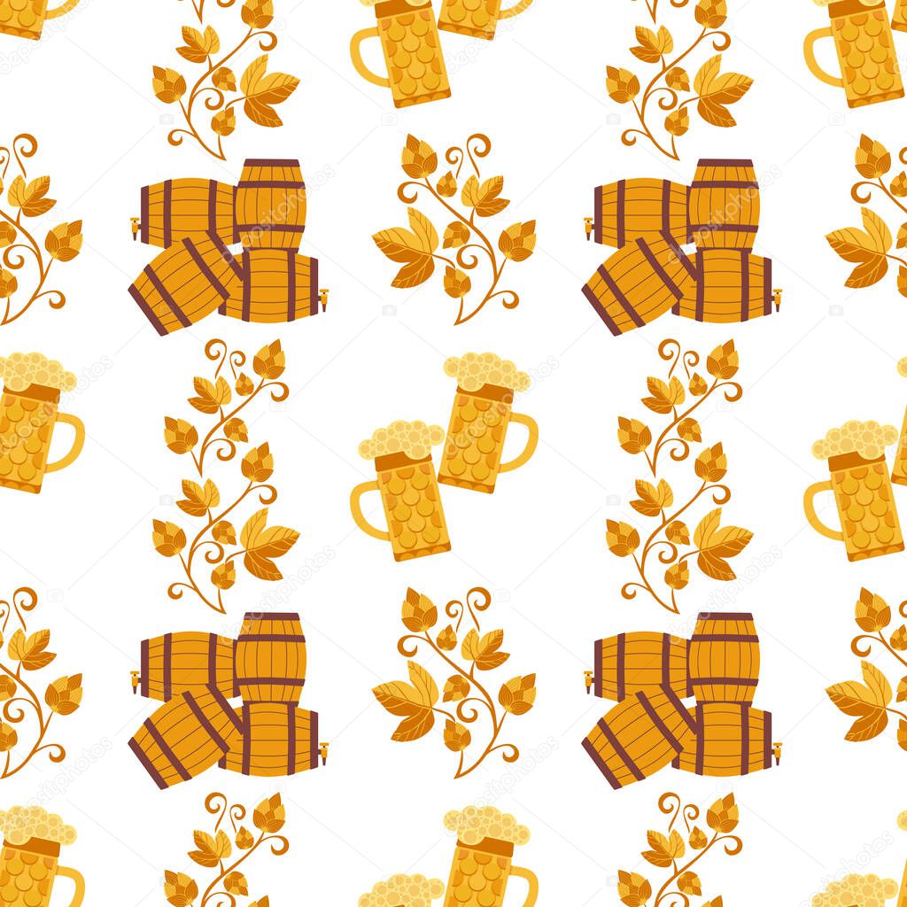 Craft beer icon flat color vector seamless pattern