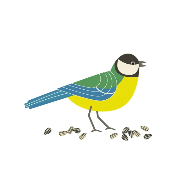 Great tit bird cute cartoon flat color vector icon — Wektor stockowy