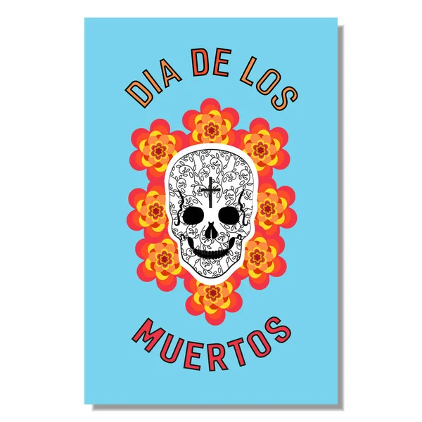 Mexikanska Dia Los Muertos Dagen För Den Döda Sockerskallen Blommor — Stock vektor