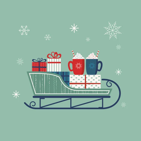 Santa Trineo Icono Del Vector Trineo Nieve Navidad Con Cajas — Archivo Imágenes Vectoriales