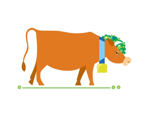 Roztomilý kráva ploché ručně kreslené vektorové barvy znak — Stockový vektor