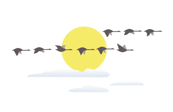 日落时分放飞的野鹅简约主义图标 — 图库矢量图片