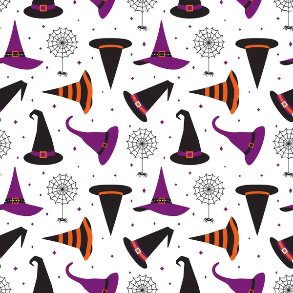 Halloween witch hats fancy seamless vector pattern — Stock Vector