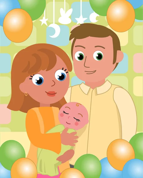 Fiesta de bebé con mamá y papá vector — Archivo Imágenes Vectoriales