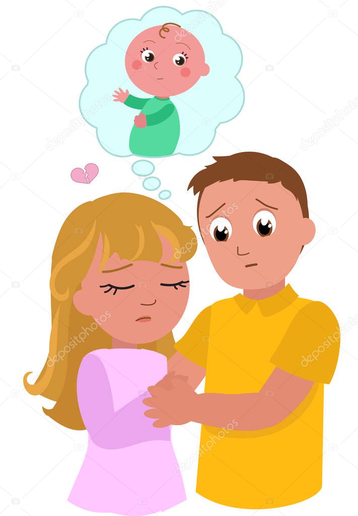 Young woman and man with fertility problems dreaming of a baby, vector illustration