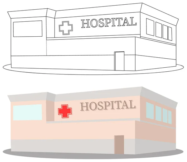 Emergency Hospital Building Isolated White Background Coloring Vector Illustration — Stock Vector