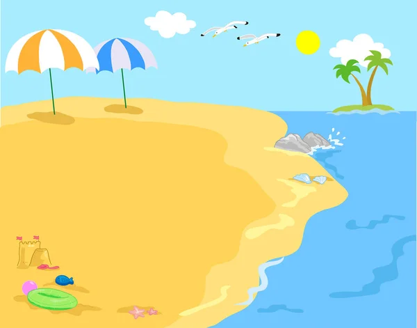 Vacaciones Playa Paisaje Ilustración Vectorial Costa — Vector de stock