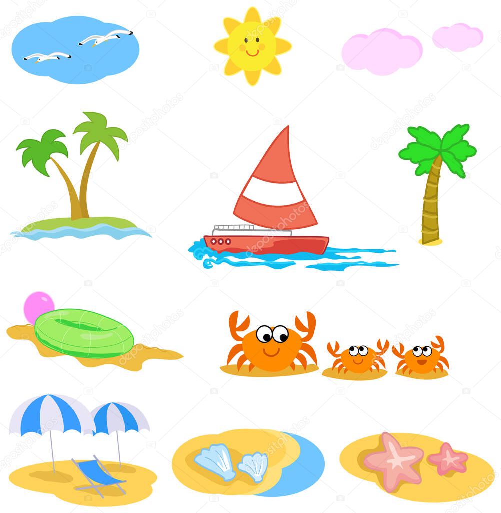 Summer at the beach cartoon icons vector illustration