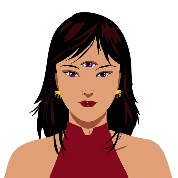 Beautiful Elegant Chinese Woman Purple Third Eye Isolated Illustration — Stock Photo, Image