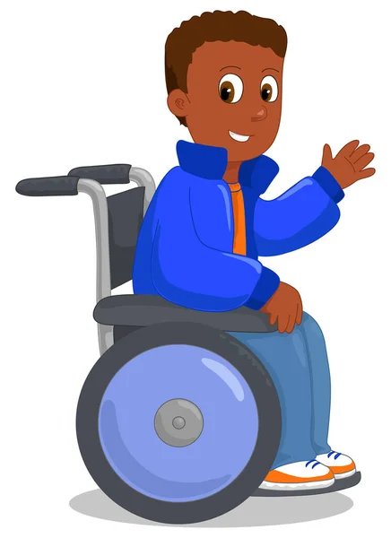 Happy African American Ethnic Kid His Wheelchair Vector Illustration — Stock Vector