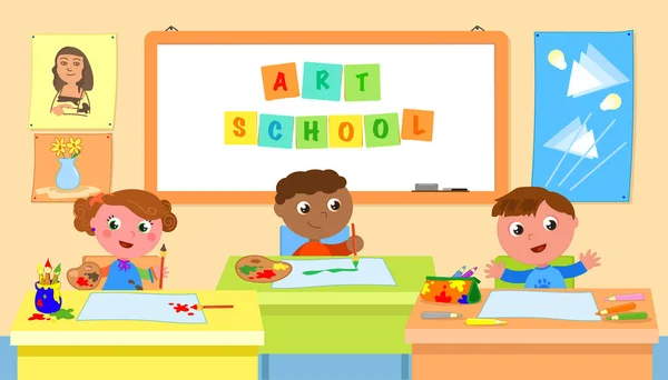 Escuela Arte Aula Niños Creativos Vector Ilustración — Vector de stock