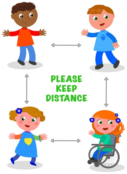 Children Keep Social Distancing Isolated Cartoon Vector Illustration — Stock Vector