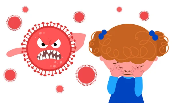 Crying Girl Afraid Coronavirus Vector Illustration — Stock Vector