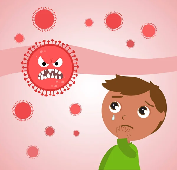 Crying Child Afraid Coronavirus Vector Illustration — Stock Vector