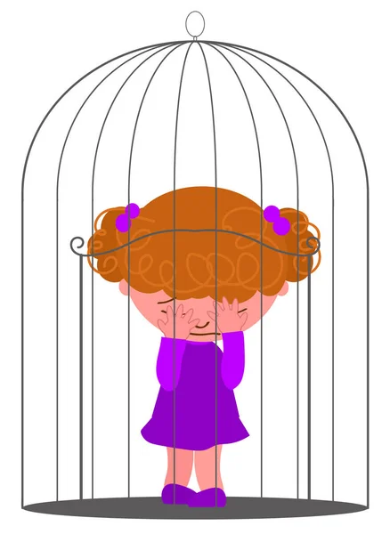 Fånge Flicka Fågelbur Begrepp Illustration För Ett Barn Känner Sig — Stock vektor