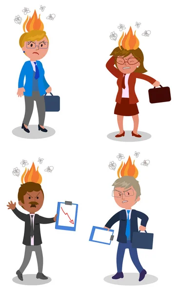 Des Gens Affaires Très Colère Costume Cravate Avec Des Flammes — Image vectorielle
