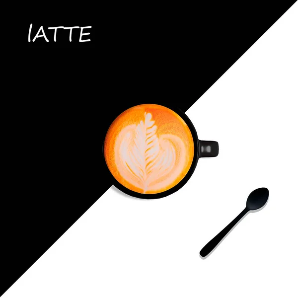 Koffie latte in een zwarte Beker op zwart-wit isolaat. 3D illustratie — Stockfoto