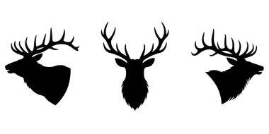 Üç Zarif Geyik Baş Silueti, Minimalist Stil, Vektör Grafikleri