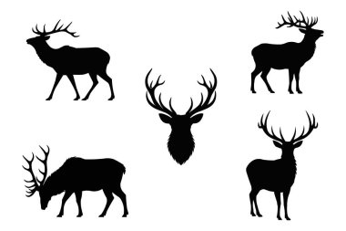 Geyik Siluetleri paket seti: Tasarım Projeleri için Geyik ve Geyik başı Simgeleri Koleksiyonu
