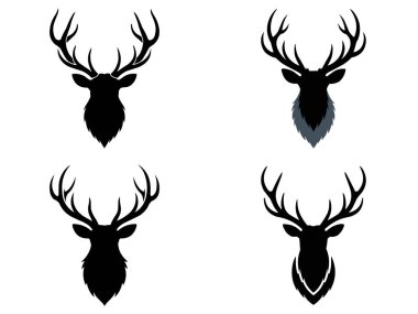 Dört Zarif Geyik Baş Silueti, Minimalist Stil, Vektör Grafikleri