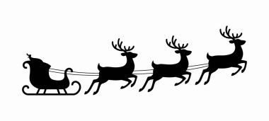 Noel Baba kızağı ve ren geyiği silueti noel sahnesi vektörü