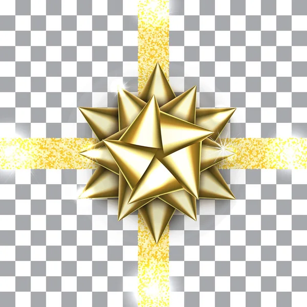 Золотой Лук Изолирован Прозрачном Фоне Блестящая Золотая Лента Рождественское Атласное — стоковый вектор