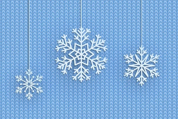 圣诞节背景与装饰雪花 针织图案 圣诞快乐 新年快乐贺卡 剪纸雪花设计 — 图库矢量图片