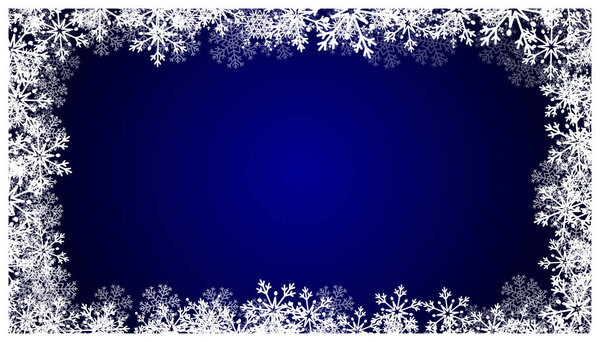 Christmas blue background with snowflakes. Holiday snow pattern.