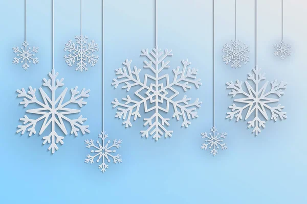 クリスマスの装飾的な雪の結晶を背景 メリー クリスマスと幸せな新年のご挨拶カード 紙カット雪の結晶デザイン — ストックベクタ