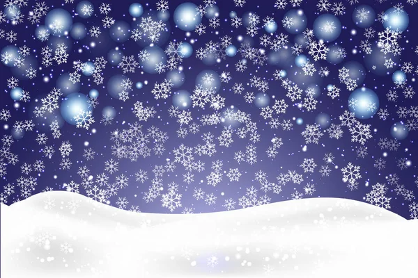 圣诞风景飘落雪花 雪的背景 现实的雪堆被隔绝了 向量例证 — 图库矢量图片