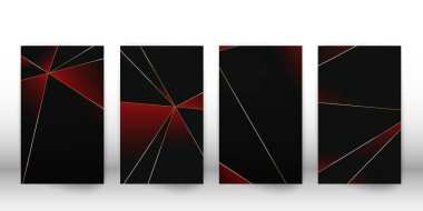 Soyut poligonal model. Gümüş bir geometrik şekillerle lüks karanlık kapak tasarımı. Çokgen kapak şablonu. Vektör çizim.