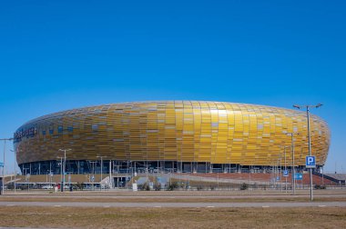 Gdansk, Polonya - 17 Nisan 2019: Stadion Energa, Baltık manzaralı 