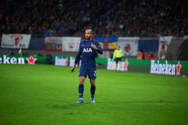 Leipzig, Almanya - 20 Mart 2020: Leipzig-Tottenham maçında Lukas Moura 