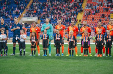 Kharkiv, Ukrayna - 4 Ağustos 2019: Shakhtar futbolcuları UPL Shakhtar - Karpaty