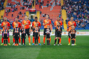 Kharkiv, Ukrayna - 4 Ağustos 2019: Shakhtar futbolcuları UPL Shakhtar - Karpaty