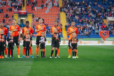 Kharkiv, Ukrayna - 4 Ağustos 2019: Shakhtar futbolcuları UPL Shakhtar - Karpaty