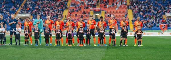 Kharkiv Ukrayna Ağustos 2019 Shakhtar Futbolcuları Upl Shakhtar Karpaty — Stok fotoğraf