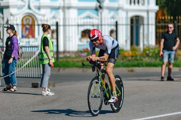 Charkiw Ukraine August 2019 Triathlon Triathlonfahrer Fährt Auf Rennrad Mit — Stockfoto