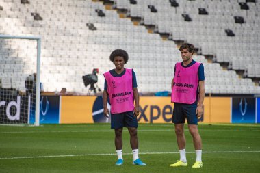İstanbul, Türkiye - 13 Ağustos 2019: Willian Süper Kupa Chelsea-Liverpool maçının ön antrenmanında