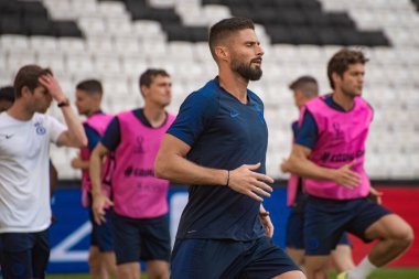 İstanbul, Türkiye - 13 Ağustos 2019: Olivier Giroud Süper Kupa öncesi antrenman Chelsea - Liverpool